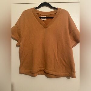 Madewell Tan Brown Short Sleeve V Neck Sweater Size X-Large